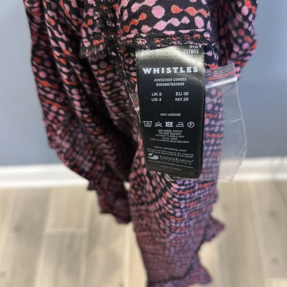 Whistles Multicolour Twist Dot Print Skirt Size 4 Midi Length Purple Viscose - Picture 5 of 8